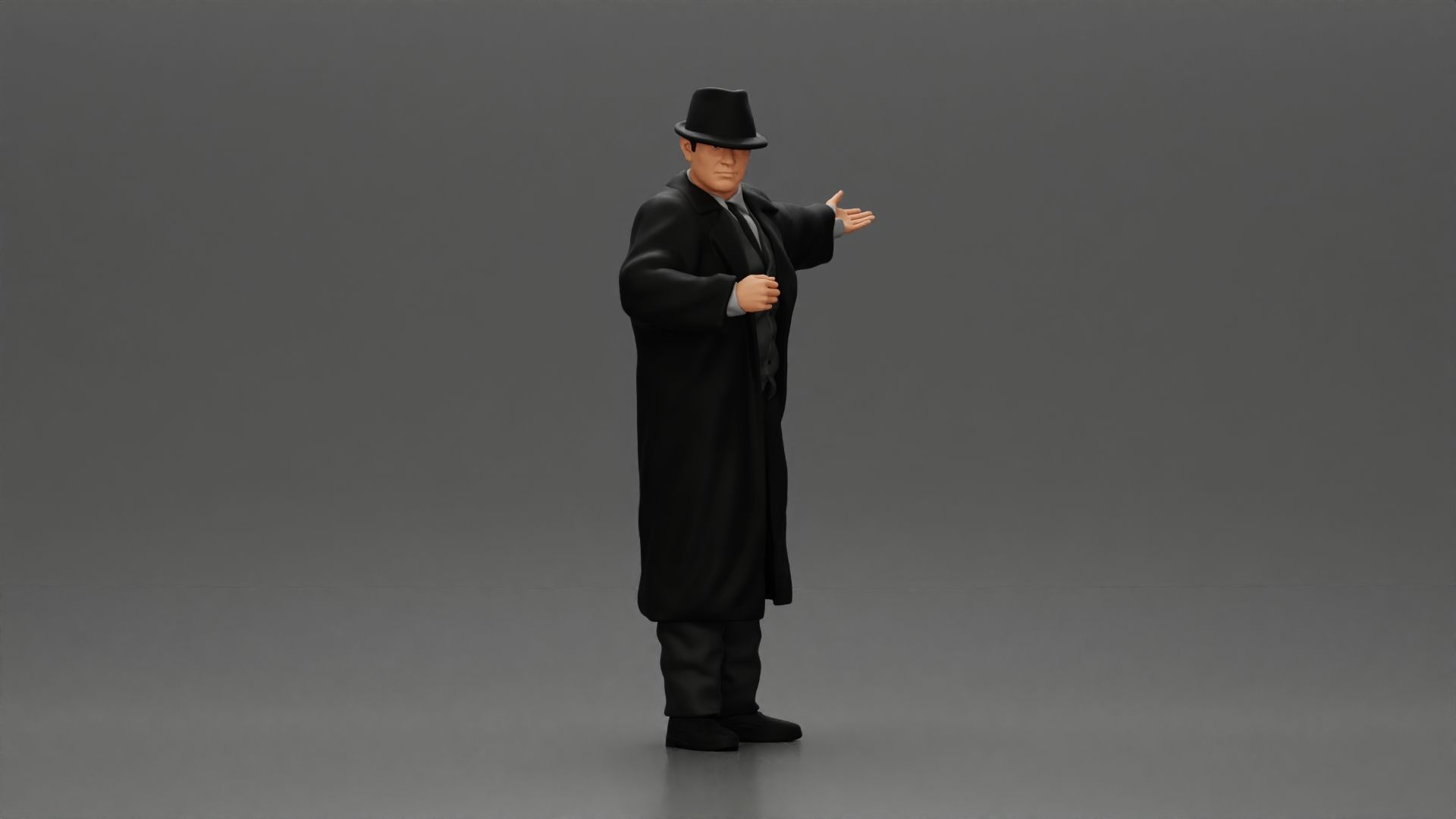 mafia man in gangster costume stands while gesturing 3D print model_1