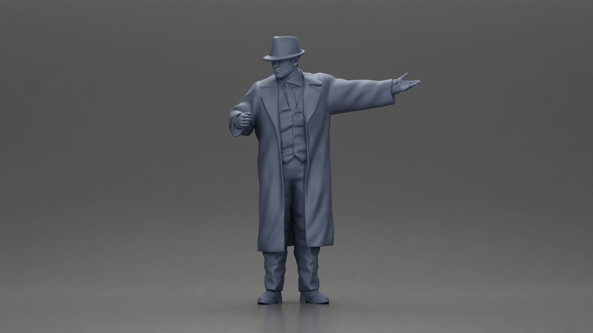 mafia man in gangster costume stands while gesturing 3D print model_6