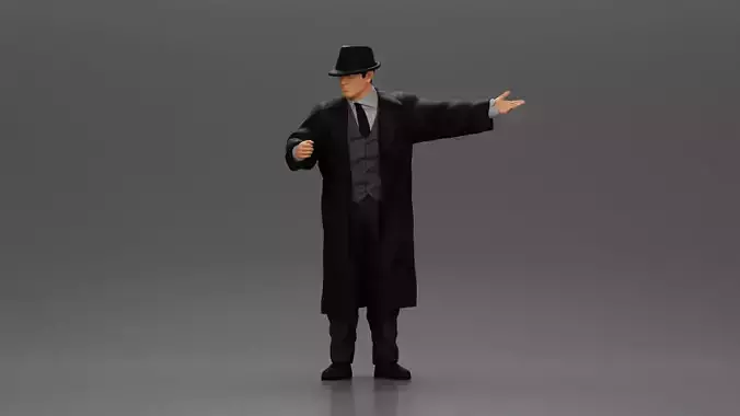 mafia man in gangster costume stands while gesturing 3D print model