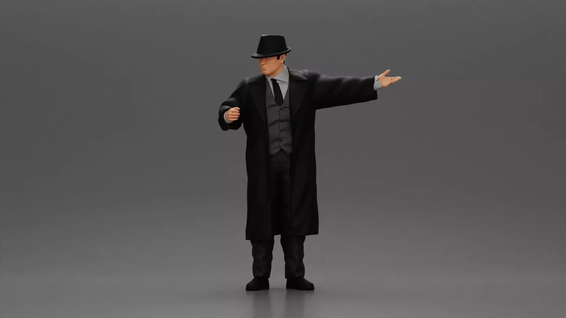 mafia man in gangster costume stands while gesturing 3D print model_0