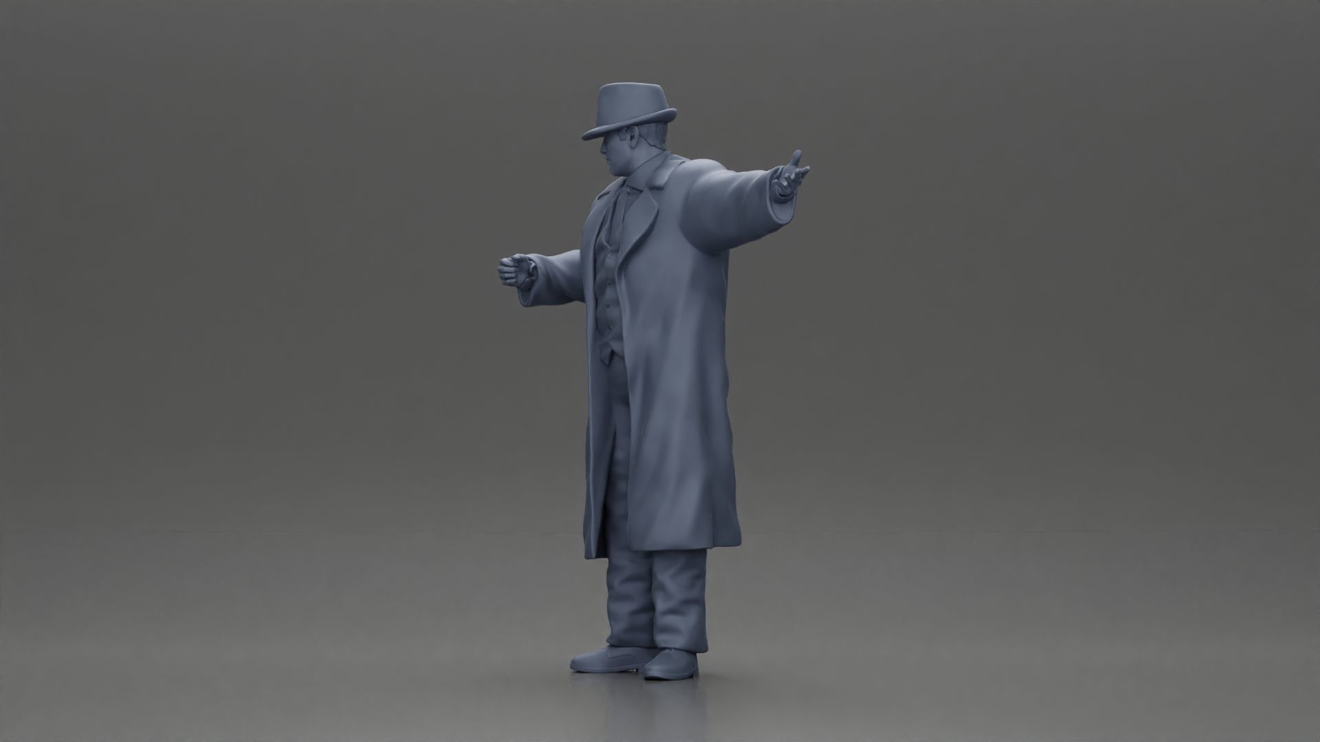 mafia man in gangster costume stands while gesturing 3D print model_11
