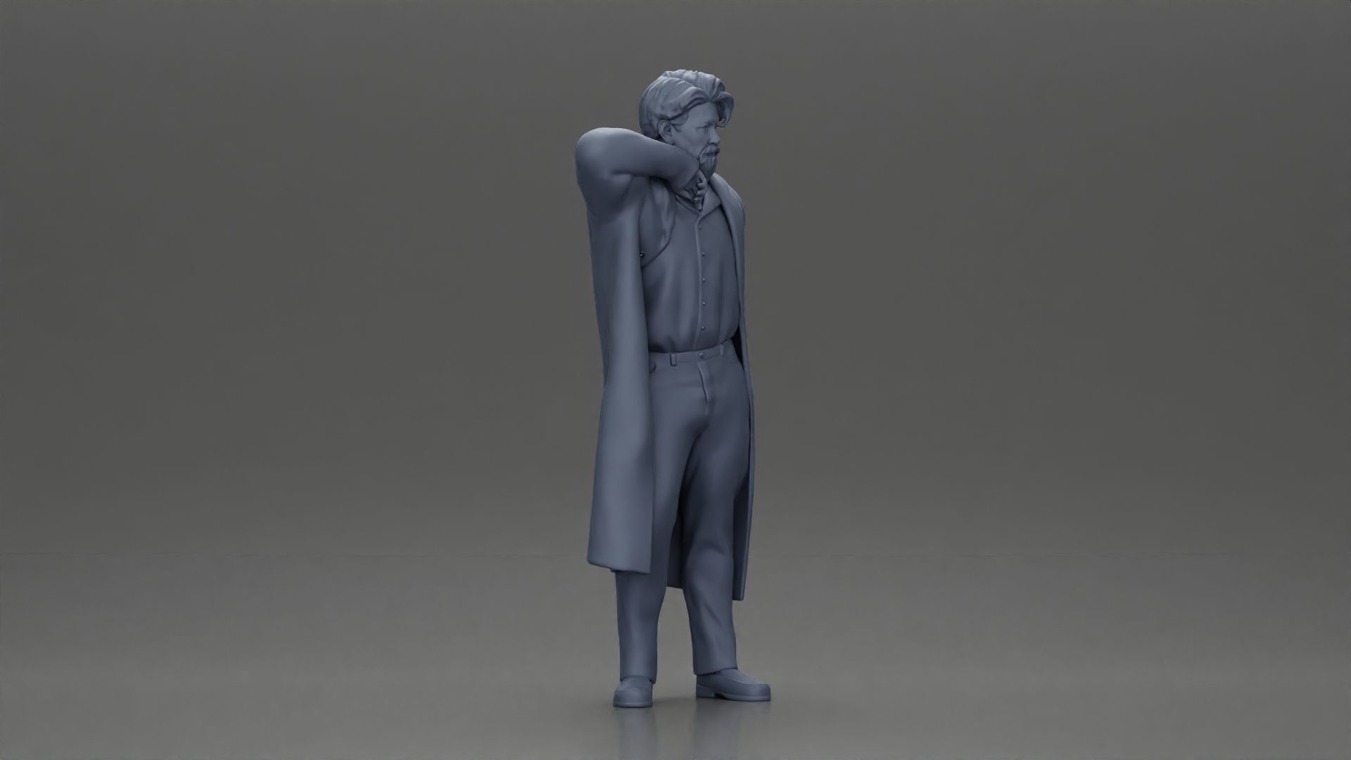 old man with pointed beard leaning against a wall with coat open 3D print model_7