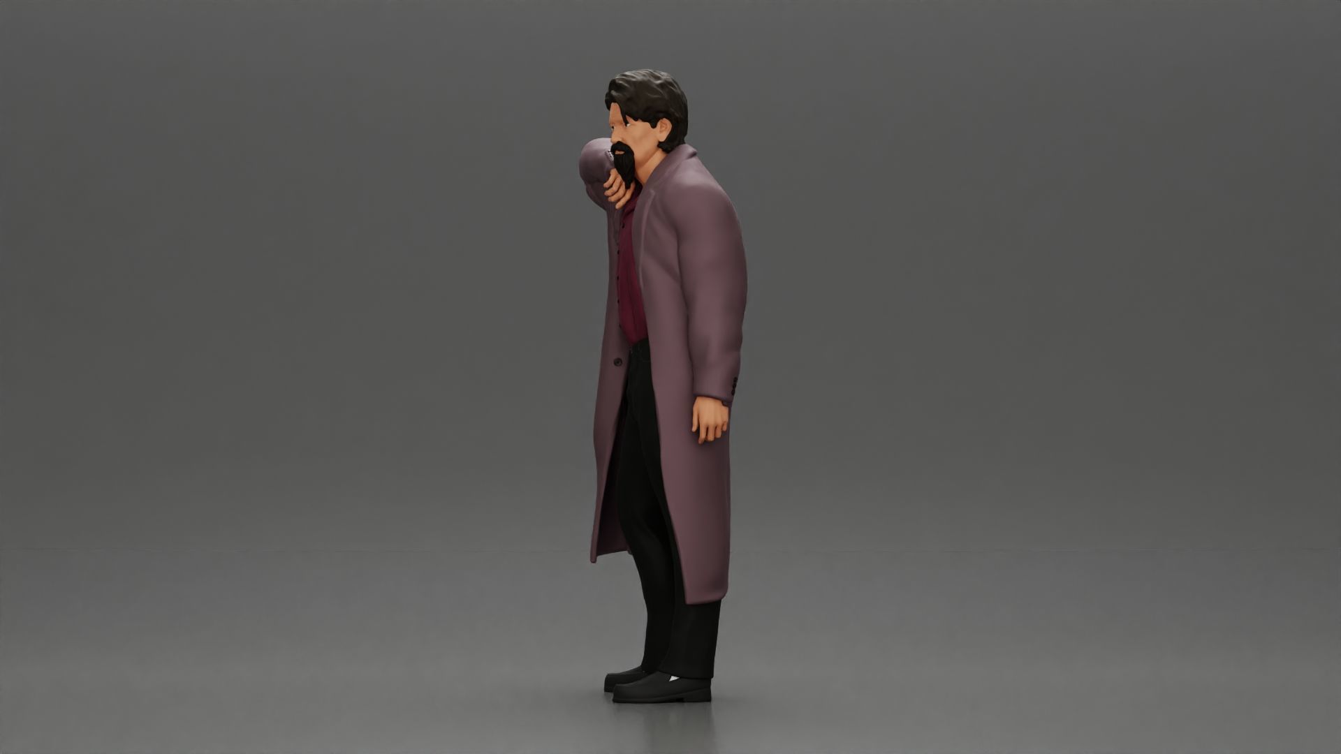 old man with pointed beard leaning against a wall with coat open 3D print model_5