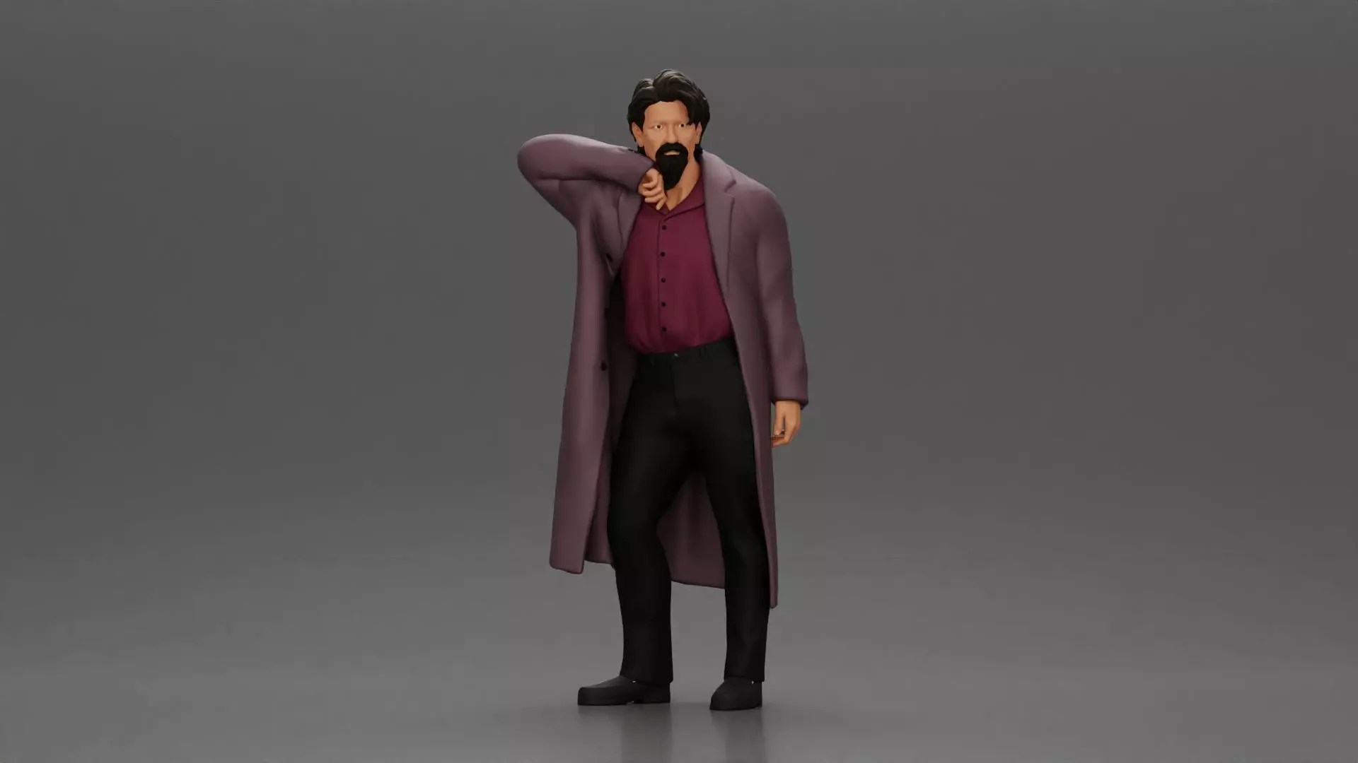 old man with pointed beard leaning against a wall with coat open 3D print model_0