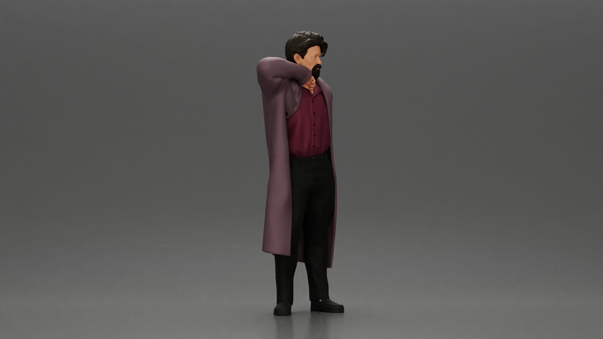 old man with pointed beard leaning against a wall with coat open 3D print model_1