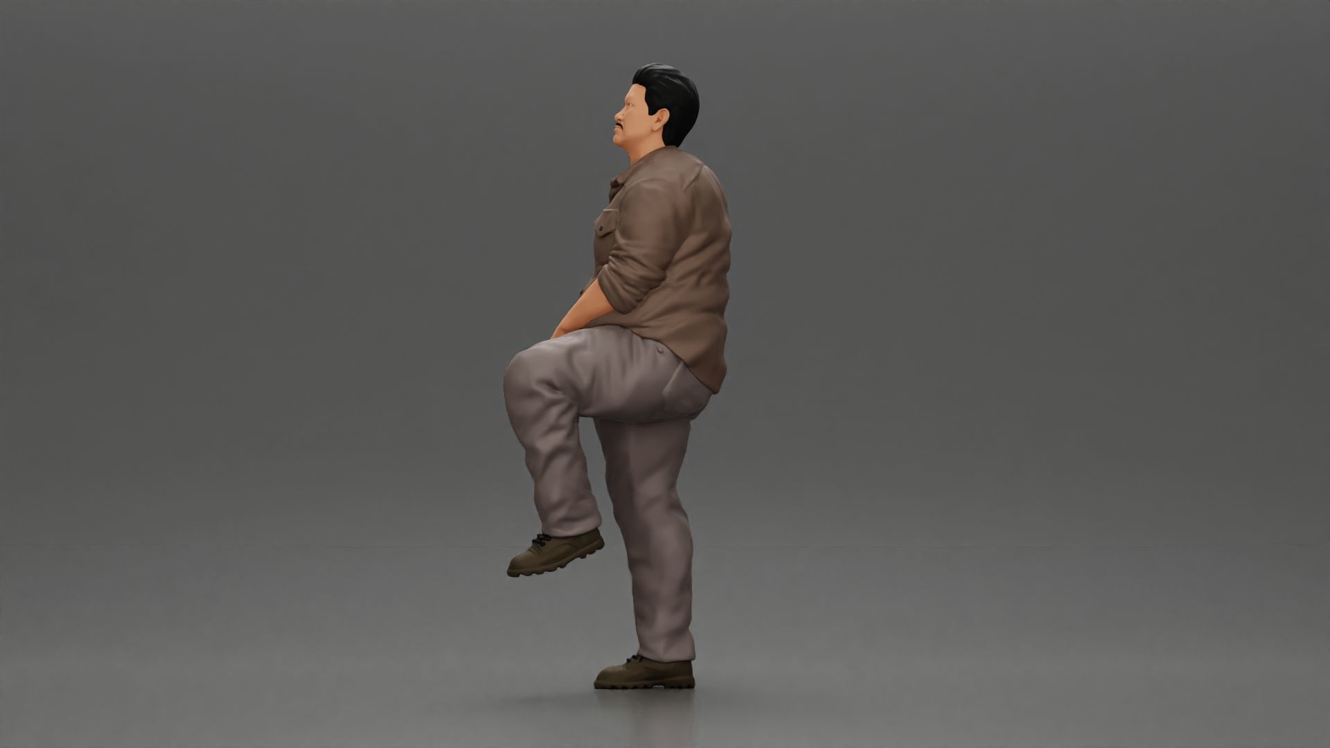Asian man looking upward in shirt pants with leg placed on step 3D print model_4