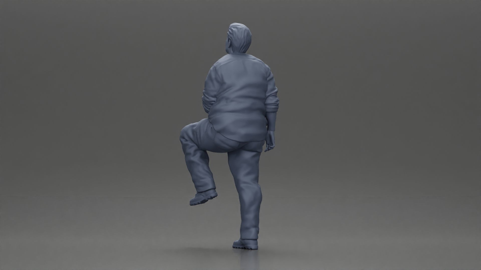 Asian man looking upward in shirt pants with leg placed on step 3D print model_9