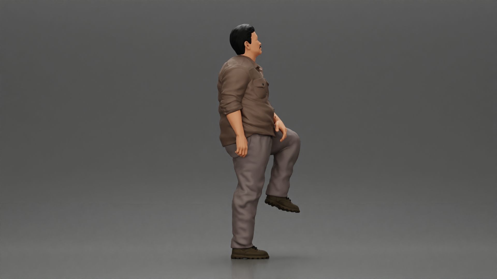 Asian man looking upward in shirt pants with leg placed on step 3D print model_1