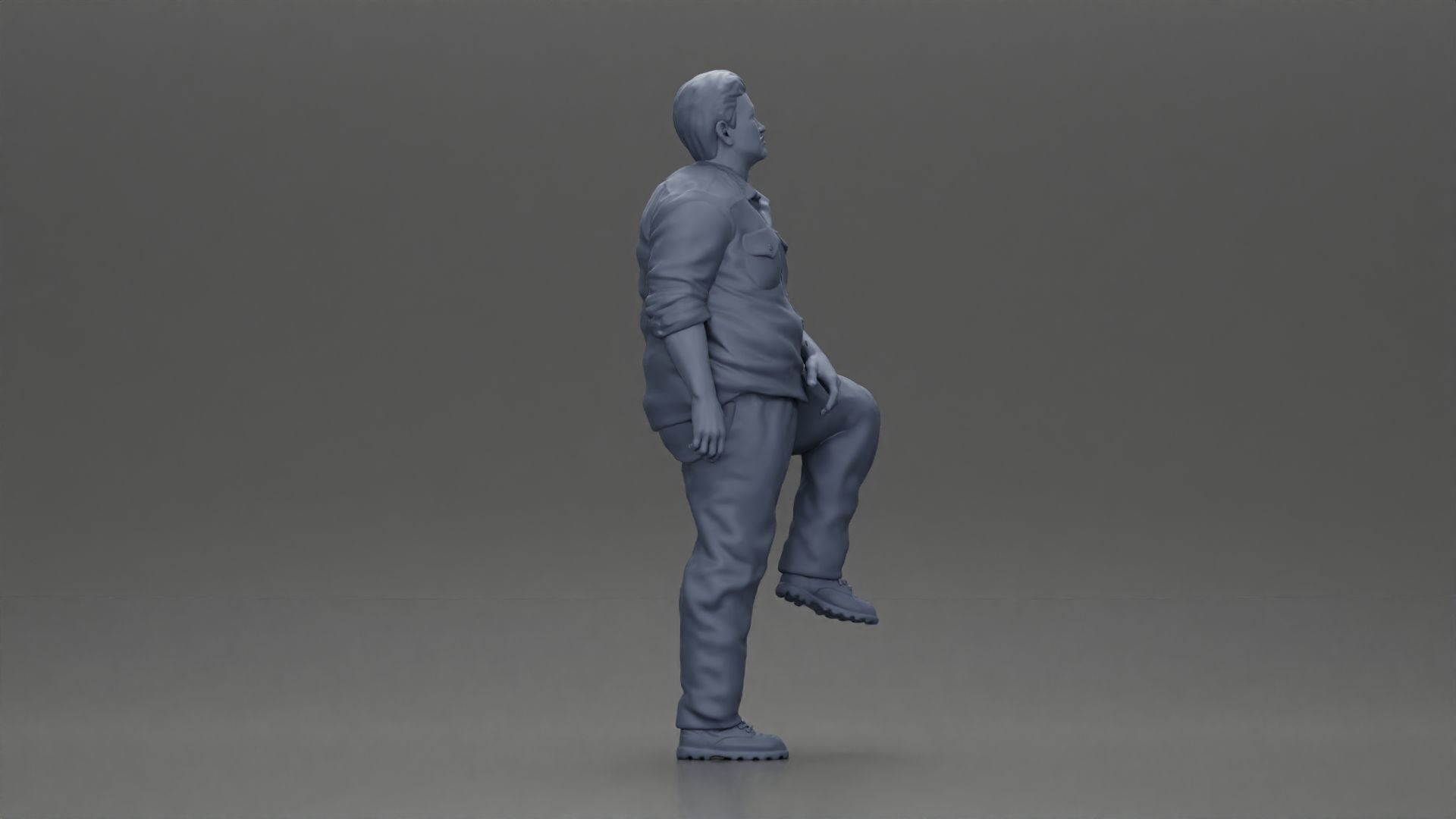 Asian man looking upward in shirt pants with leg placed on step 3D print model_7