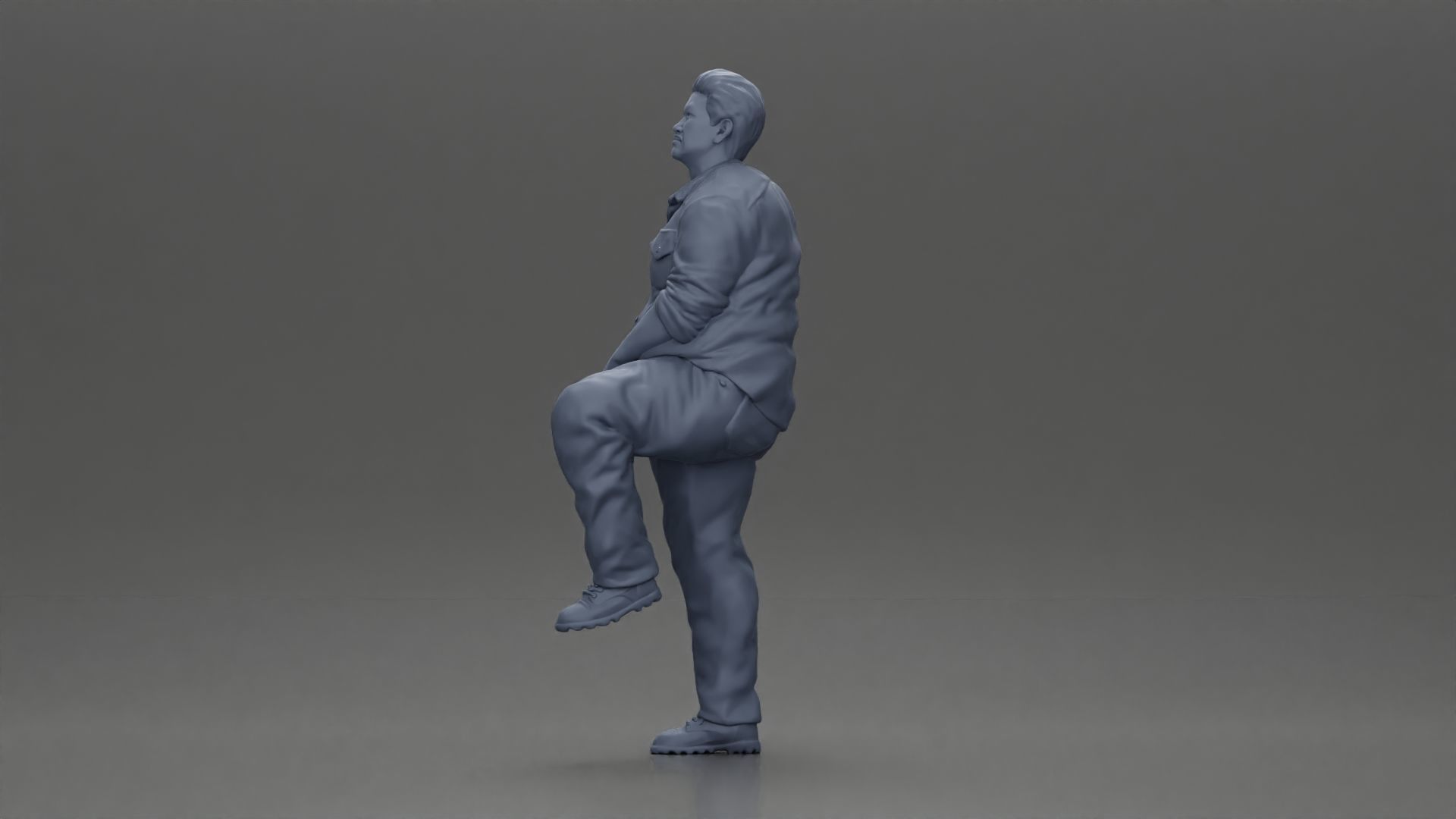 Asian man looking upward in shirt pants with leg placed on step 3D print model_10