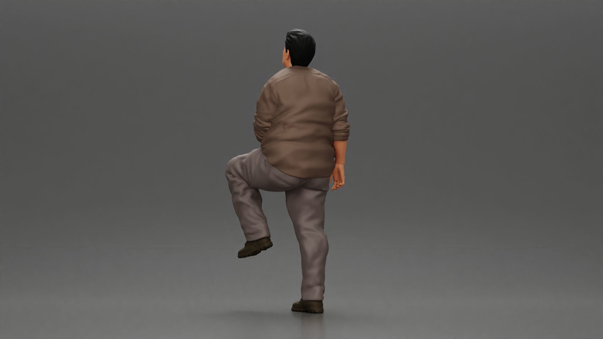 Asian man looking upward in shirt pants with leg placed on step 3D print model_3