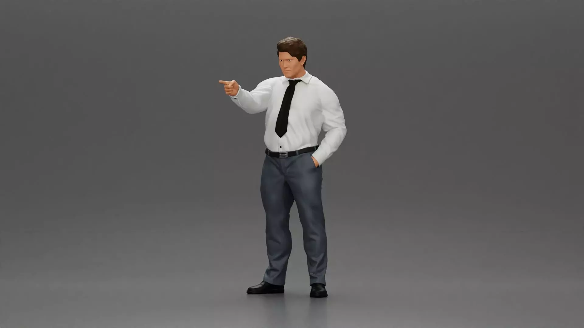 businessman white shirt tie pants pointing with hand in pocket 3D print model