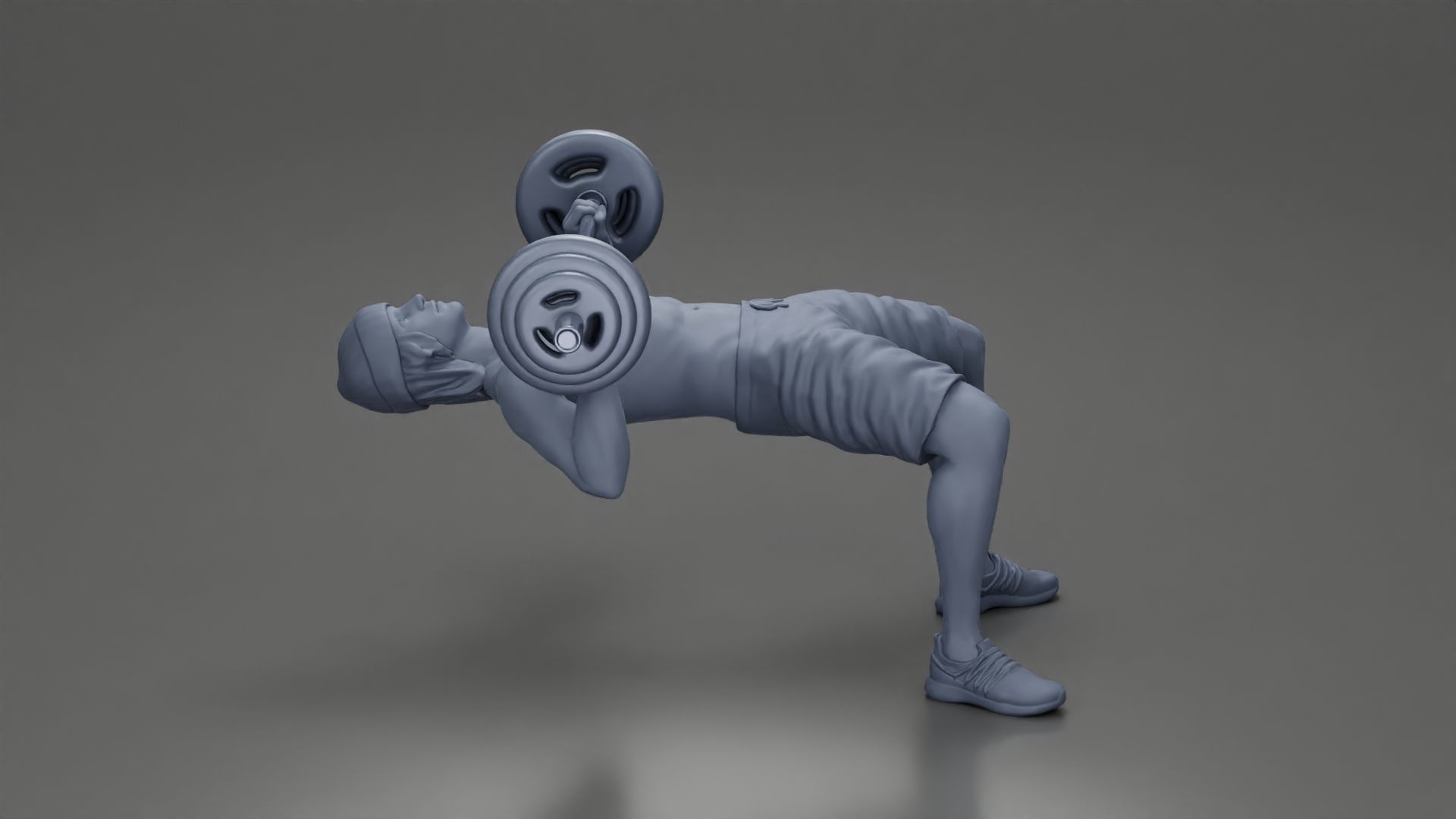Muscular Man Demonstrates Perfect Bench Press Form in hat shorts 3D print model_6