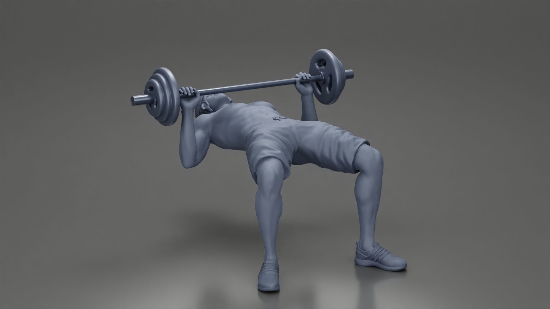 Muscular Man Demonstrates Perfect Bench Press Form in hat shorts 3D print model_11