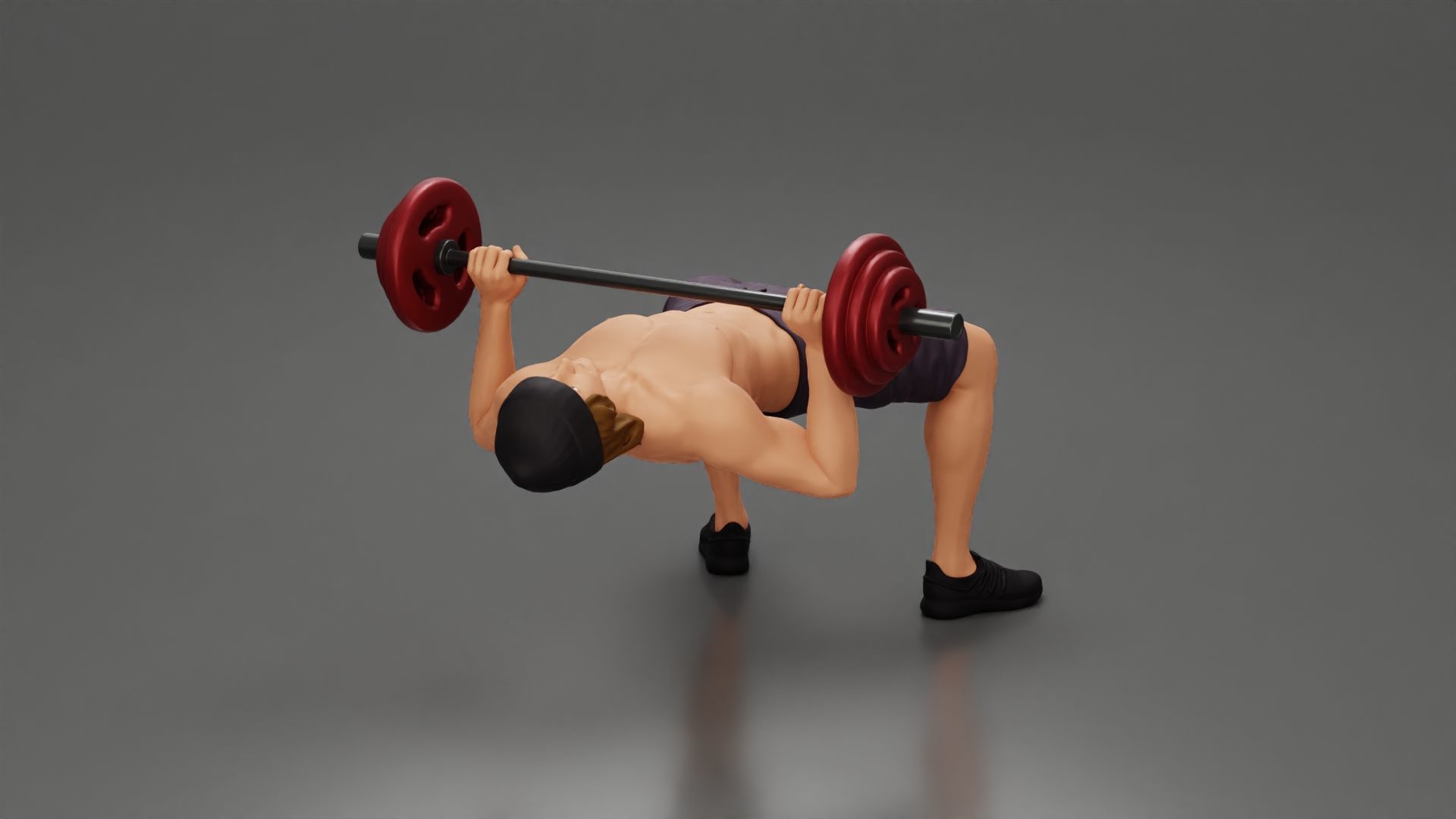 Muscular Man Demonstrates Perfect Bench Press Form in hat shorts 3D print model_1