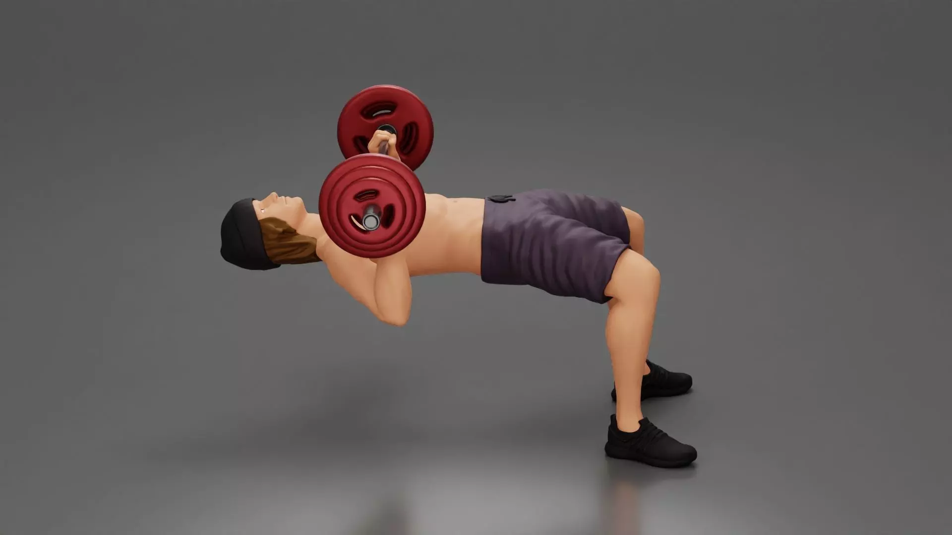 Muscular Man Demonstrates Perfect Bench Press Form in hat shorts 3D print model_0