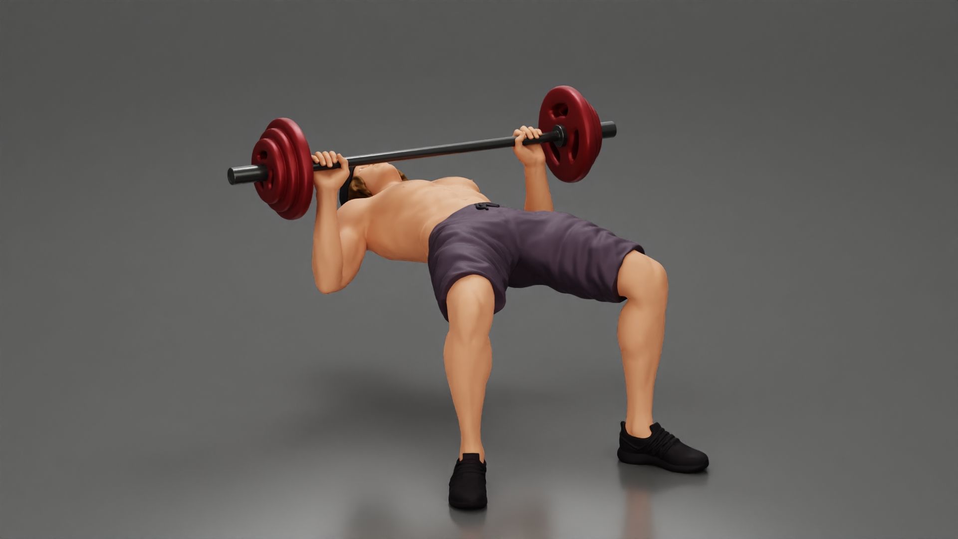 Muscular Man Demonstrates Perfect Bench Press Form in hat shorts 3D print model_5