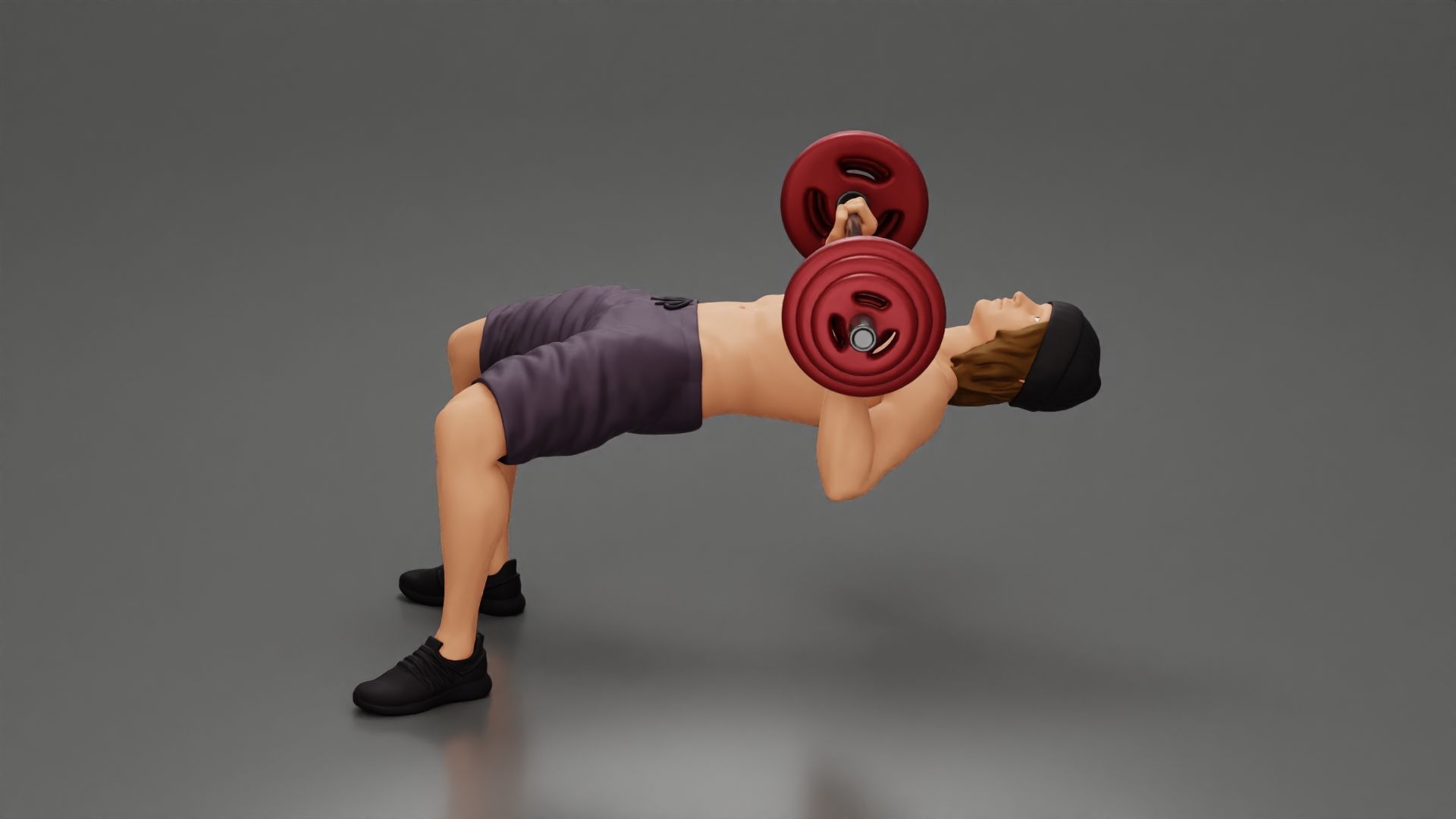 Muscular Man Demonstrates Perfect Bench Press Form in hat shorts 3D print model_3