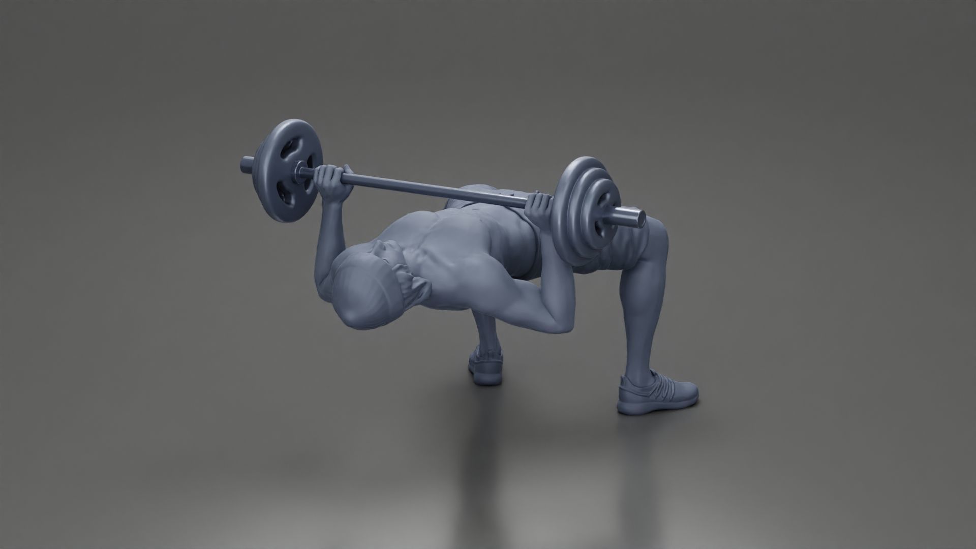 Muscular Man Demonstrates Perfect Bench Press Form in hat shorts 3D print model_7