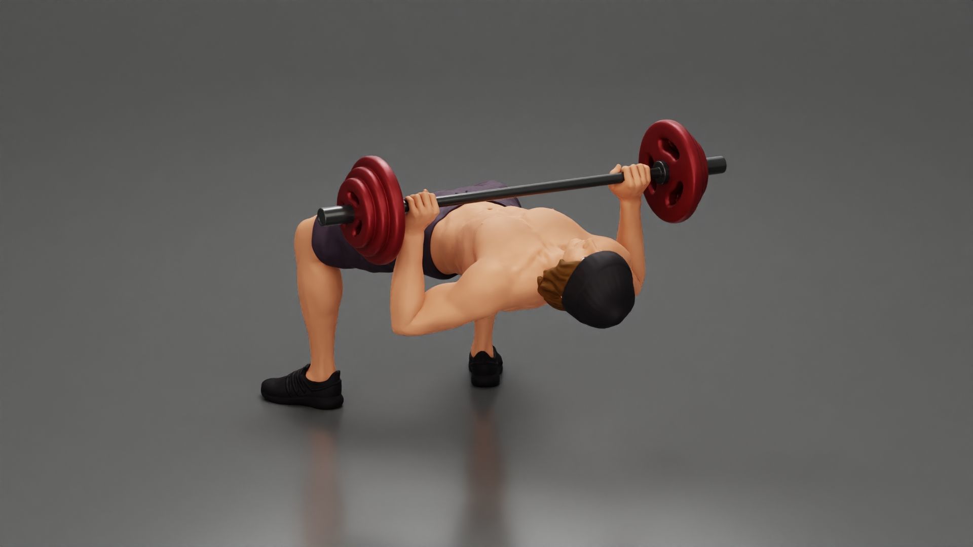 Muscular Man Demonstrates Perfect Bench Press Form in hat shorts 3D print model_2