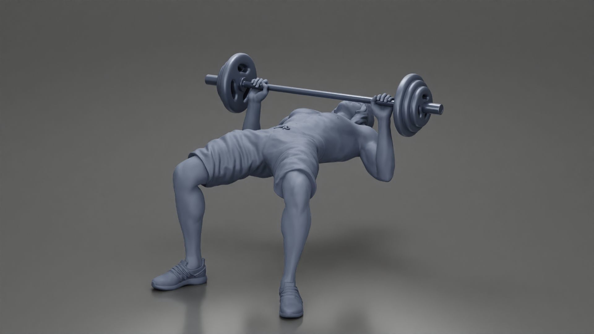 Muscular Man Demonstrates Perfect Bench Press Form in hat shorts 3D print model_10