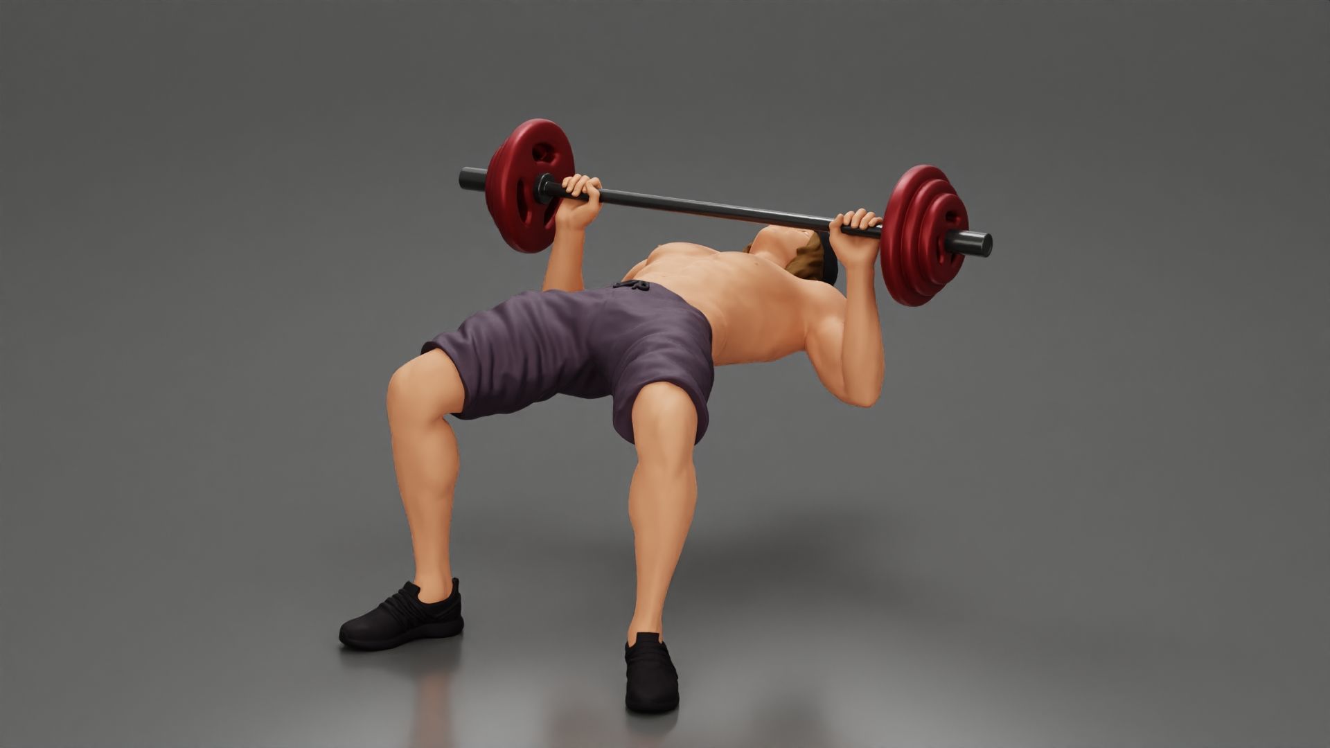 Muscular Man Demonstrates Perfect Bench Press Form in hat shorts 3D print model_4