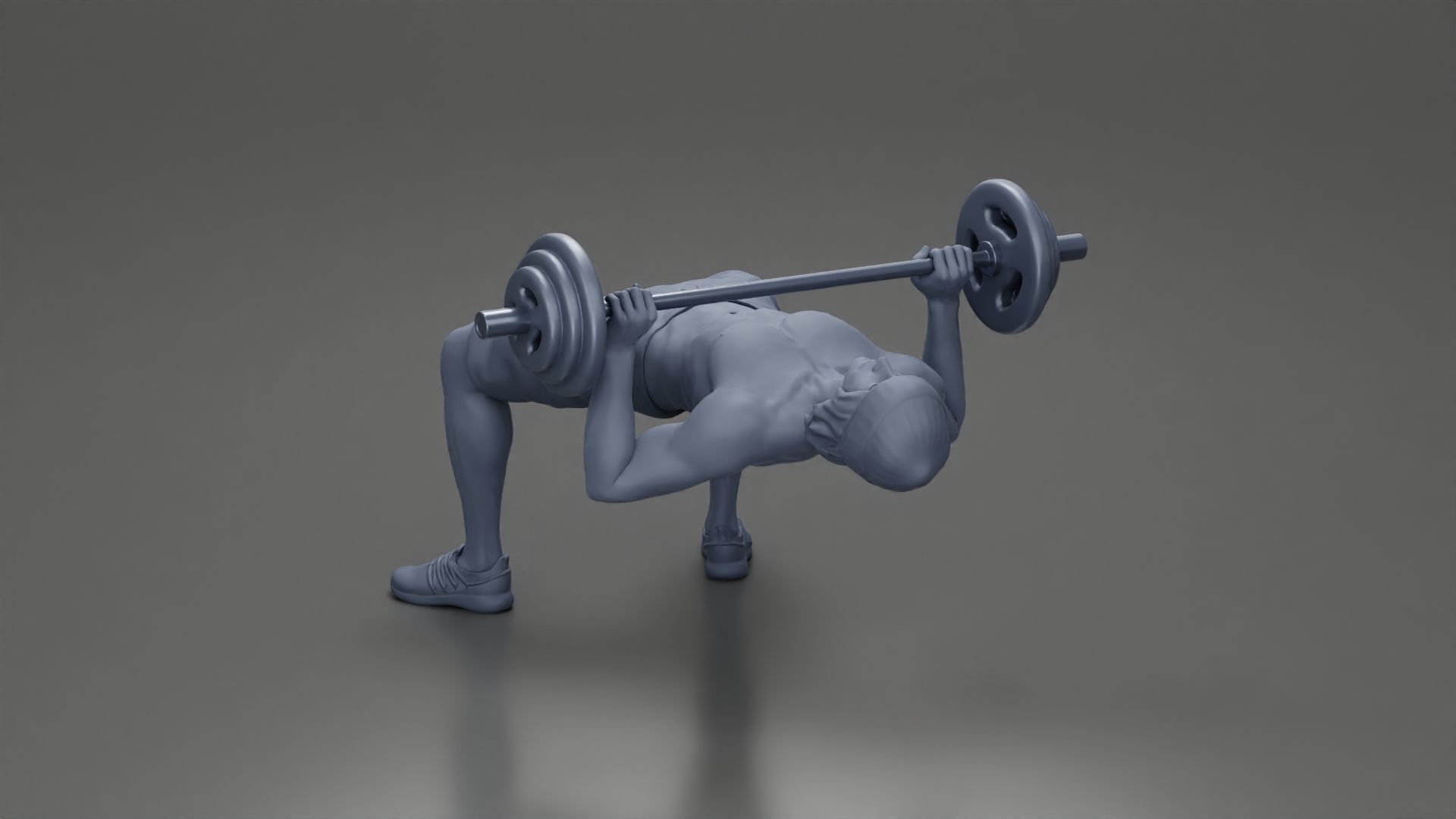 Muscular Man Demonstrates Perfect Bench Press Form in hat shorts 3D print model_8