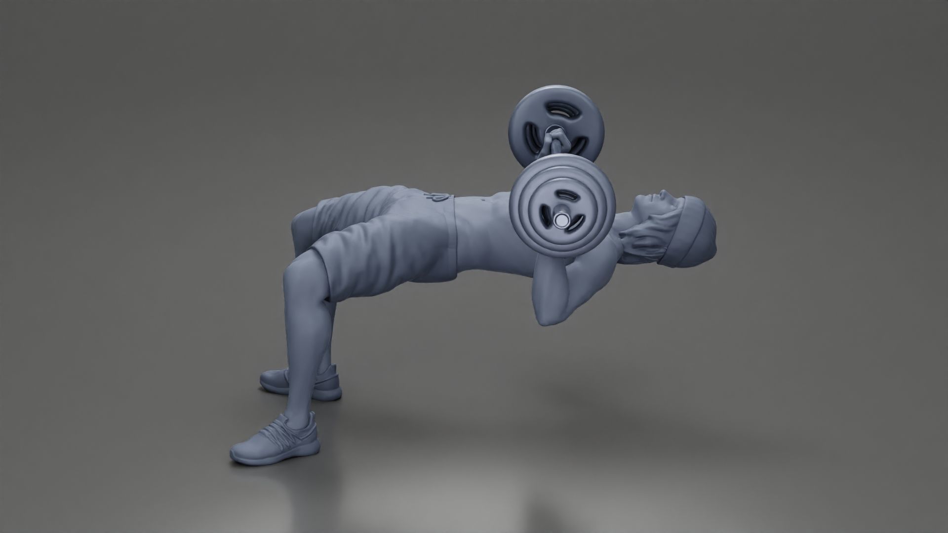 Muscular Man Demonstrates Perfect Bench Press Form in hat shorts 3D print model_9