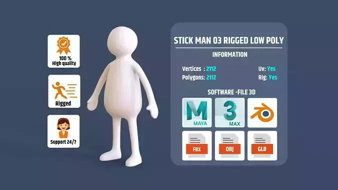 Stickman 03 Rigged Low Poly