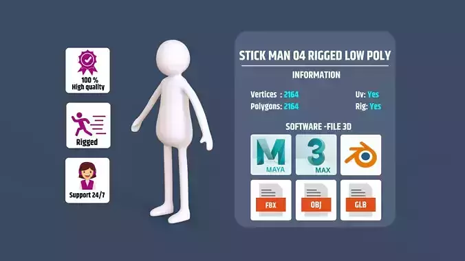 Stickman 04 Rigged Low Poly