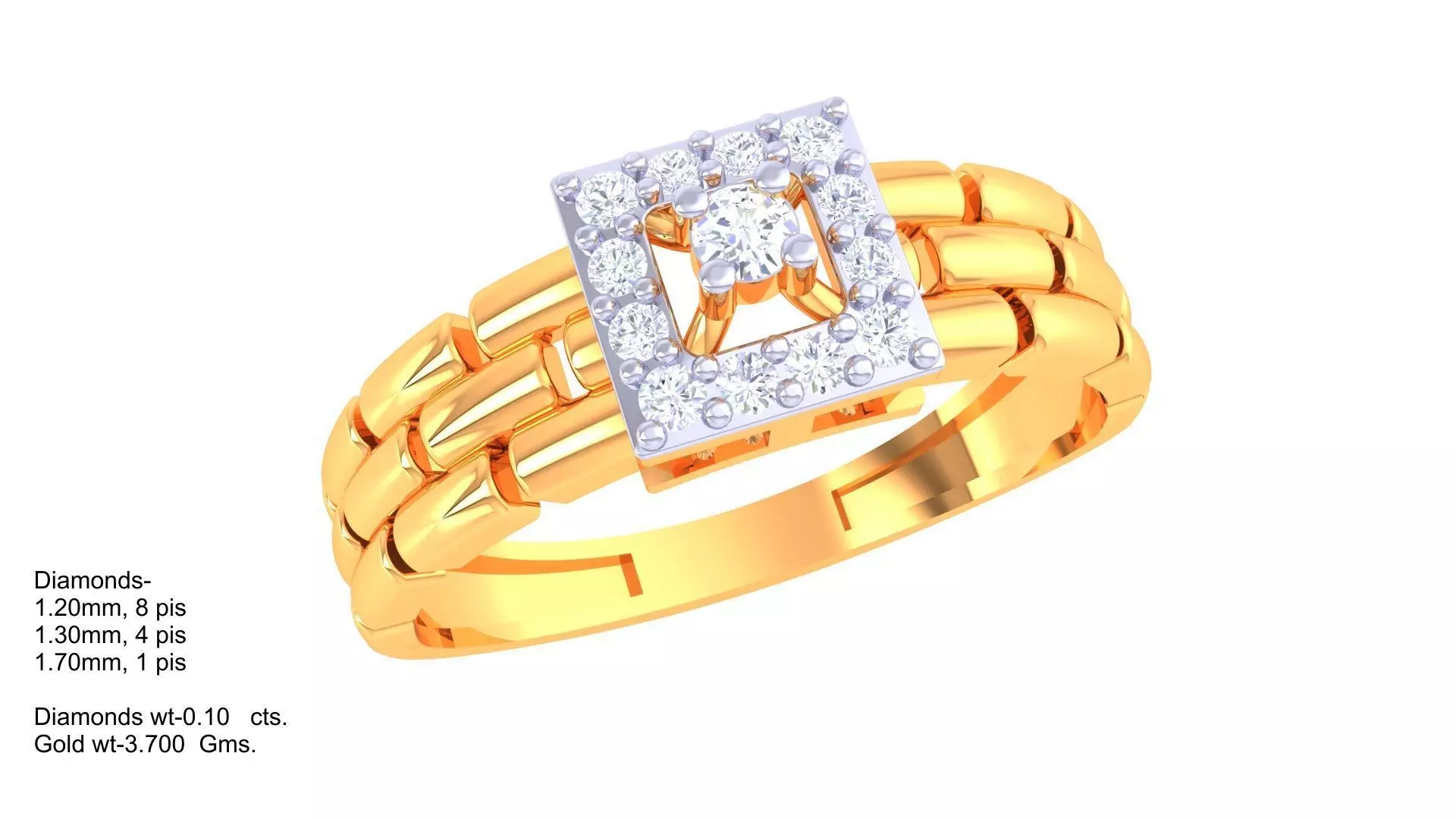 Diamond emphasizing the way diamonds wrap around the golden band 3D print model