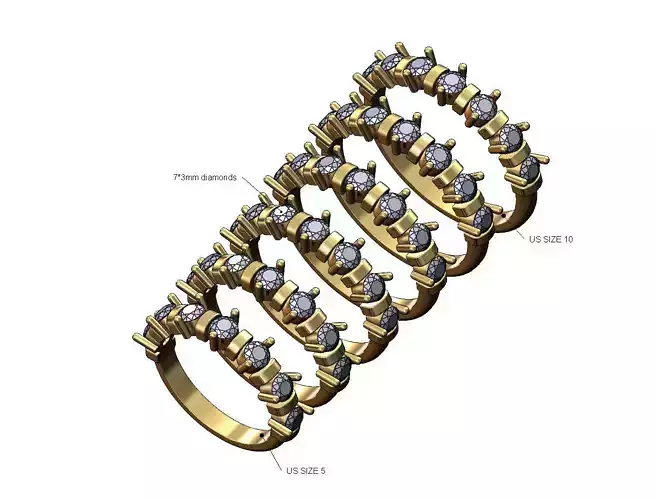 Dainty 3mm half eternity diamond stacker band US sizes 5to10 3D print model