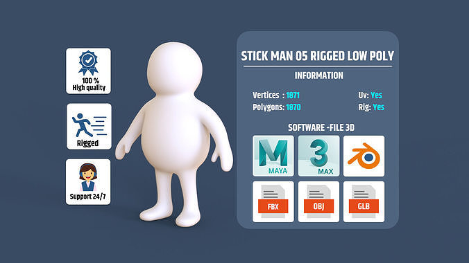 Stickman 05 Rigged Low Poly Low-poly 3D model