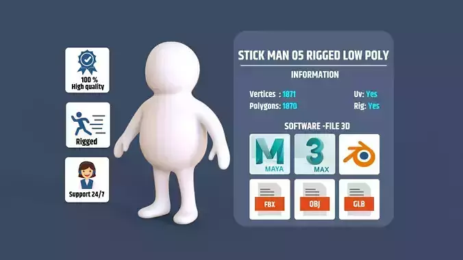 Stickman 05 Rigged Low Poly Low-poly 3D model