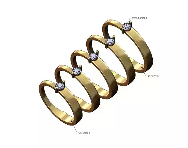 Dainty asymmetric 3mm diamond ring US sizes 5to9