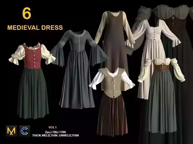 6 MEDIEVAL WOMEN CLOTH