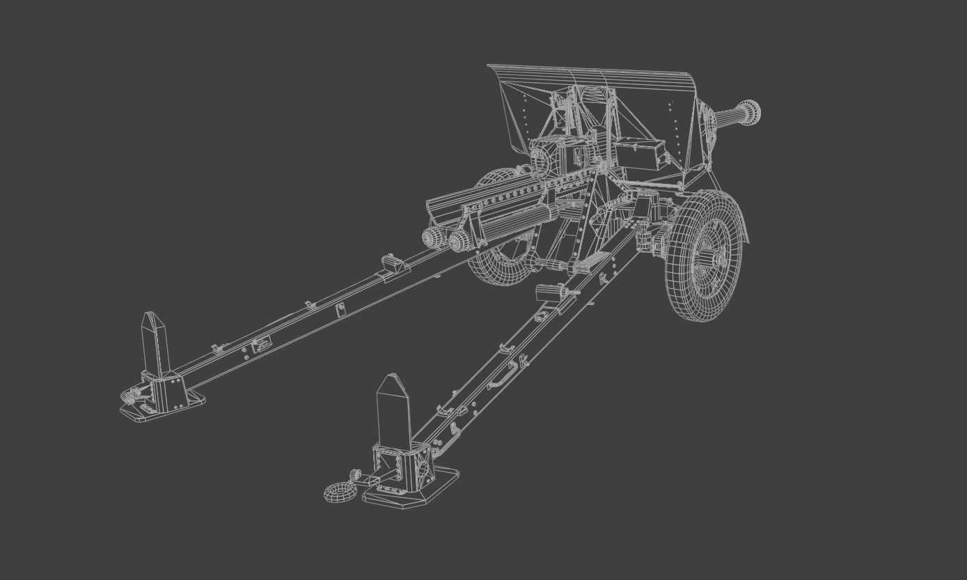 Type 90 75 mm field gun Low-poly 3D model_12