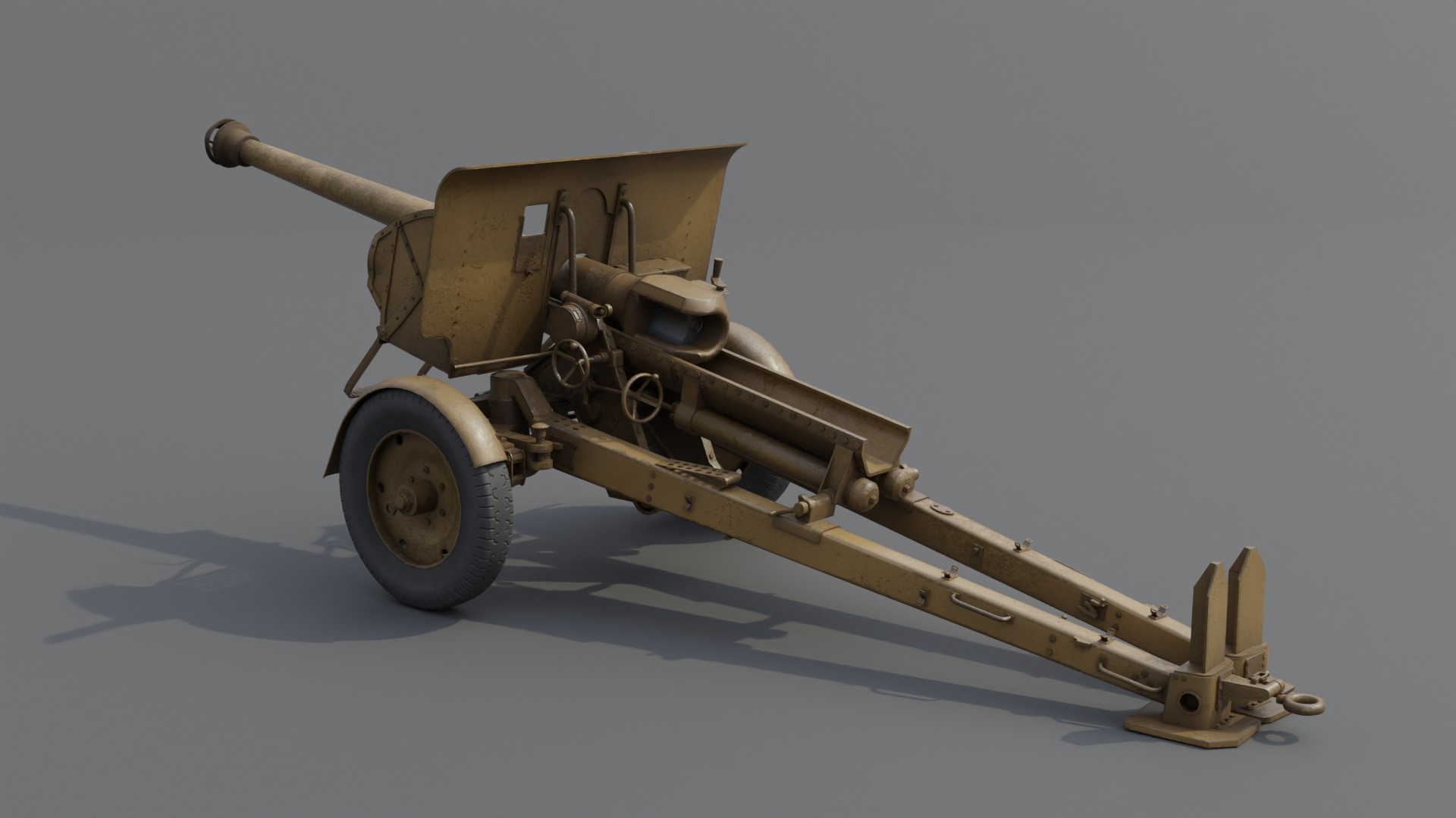 Type 90 75 mm field gun Low-poly 3D model_7