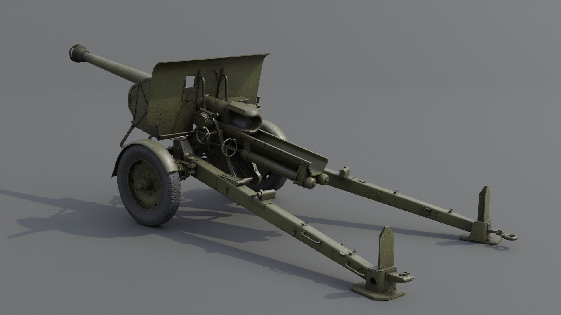 Type 90 75 mm field gun Low-poly 3D model_4