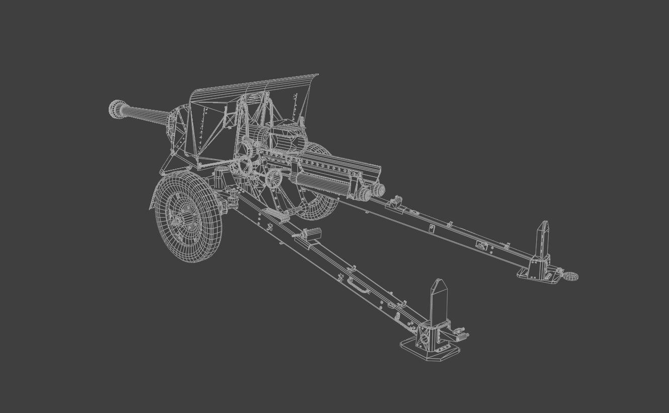 Type 90 75 mm field gun Low-poly 3D model_11