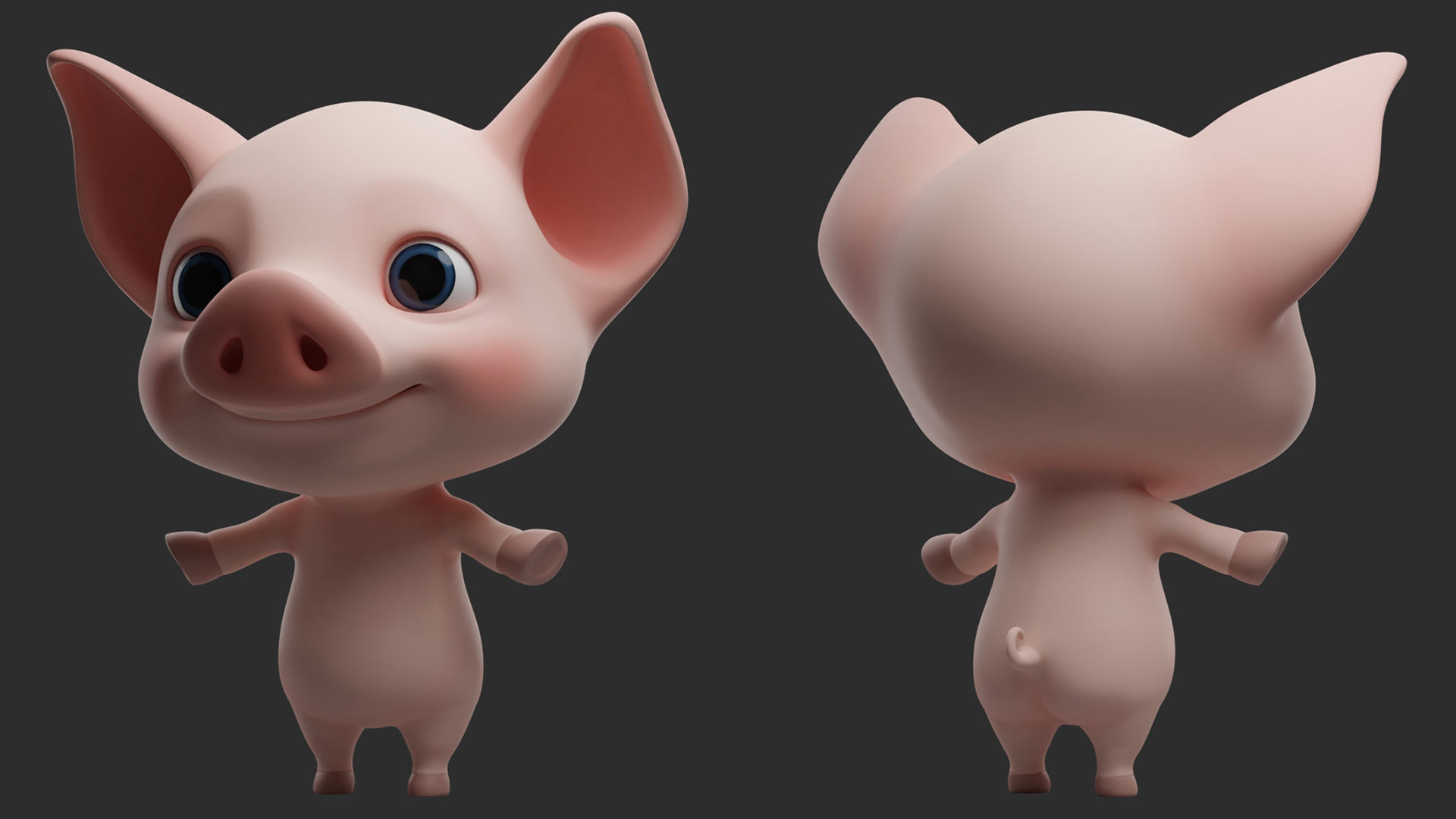 Pig Cartoon Low-poly 3D model_4