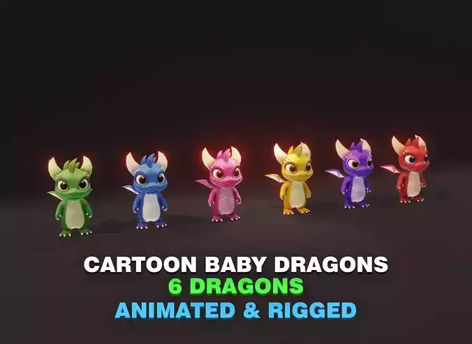 Cartoon Baby Dragons 3d Model Collection 