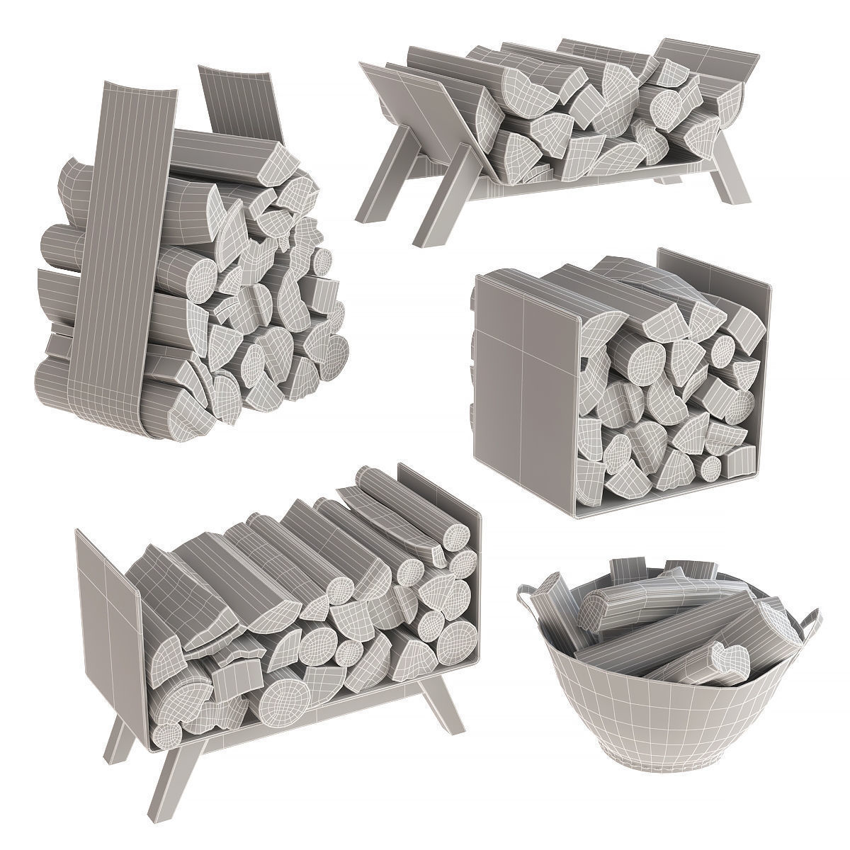 Firewood set 3D model_2