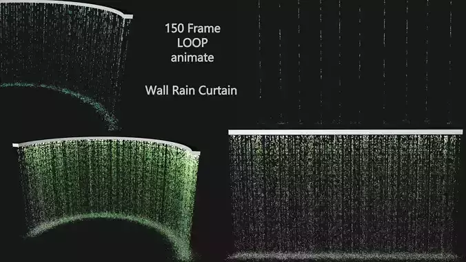 Waterfall Wall Rain Curtain Fountains 3D model LOOP animate