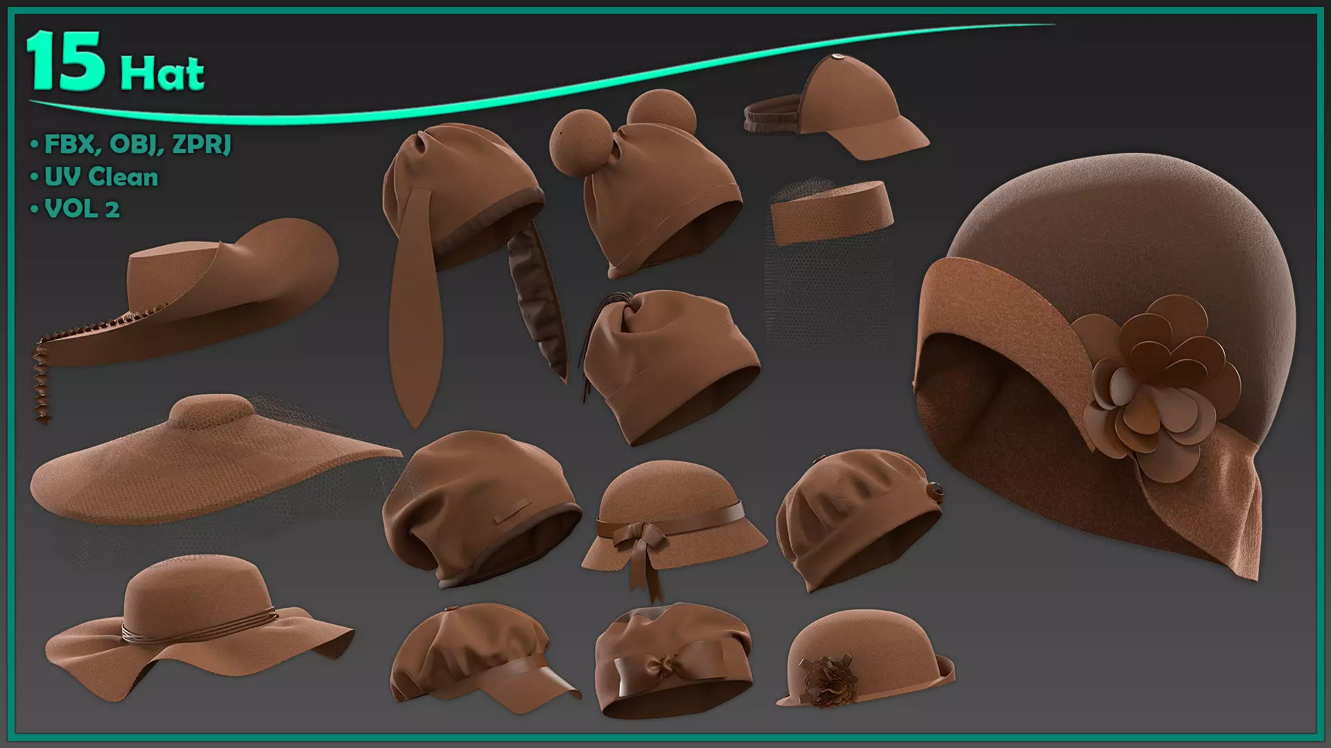 15 female hat Low-poly 3D model_0