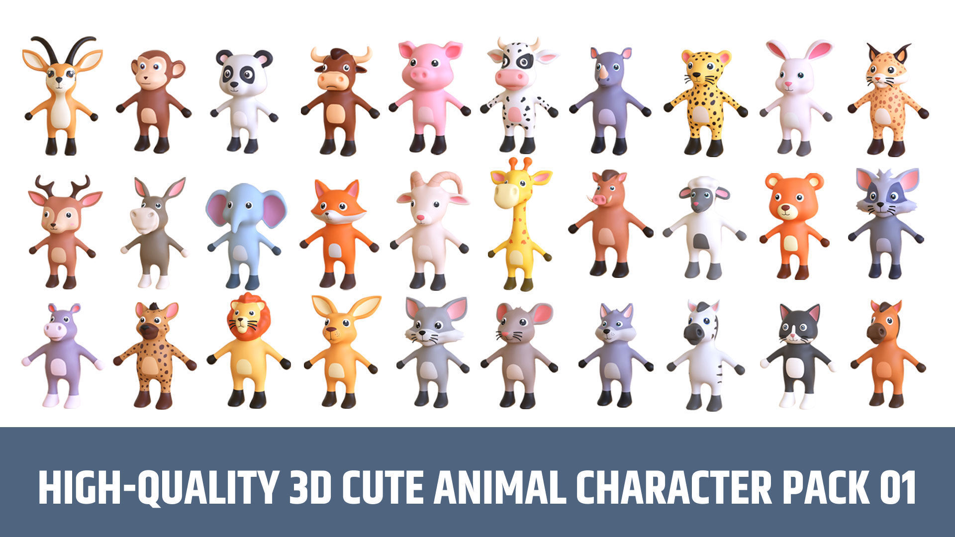 High-Quality 3D Cute Animal Character Pack 01 Low-poly 3D model_1