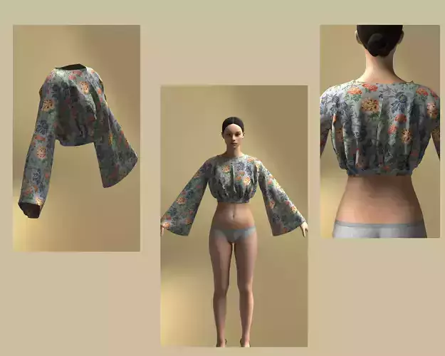  Floral Sleeve Crop Top