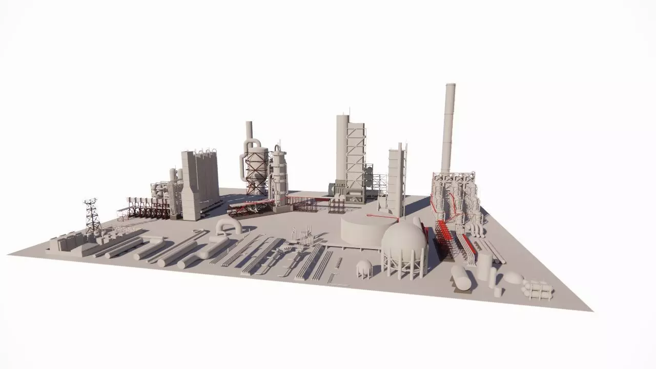 detailed and realistic representation of an industrial complex 3D model_0