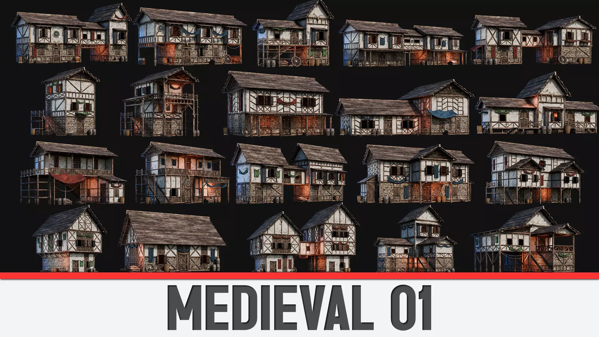 MEDIEVAL 01 with INTERIORS 4K Low-poly 3D model
