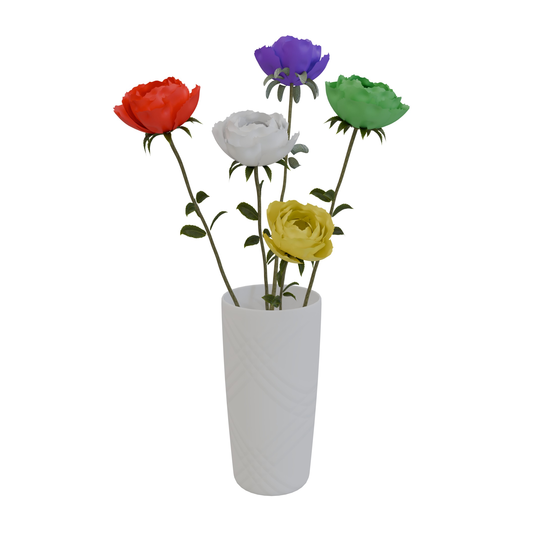 Different color rose in flower vases 3D model_2